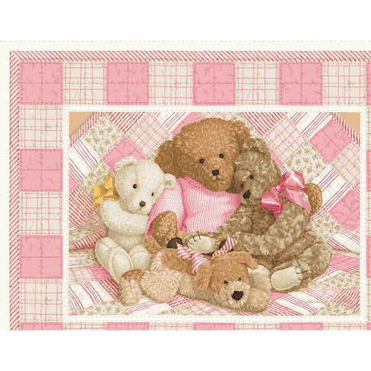 Fabric Traditions Pink Teddy Bear Toss Panel Cotton Fabric